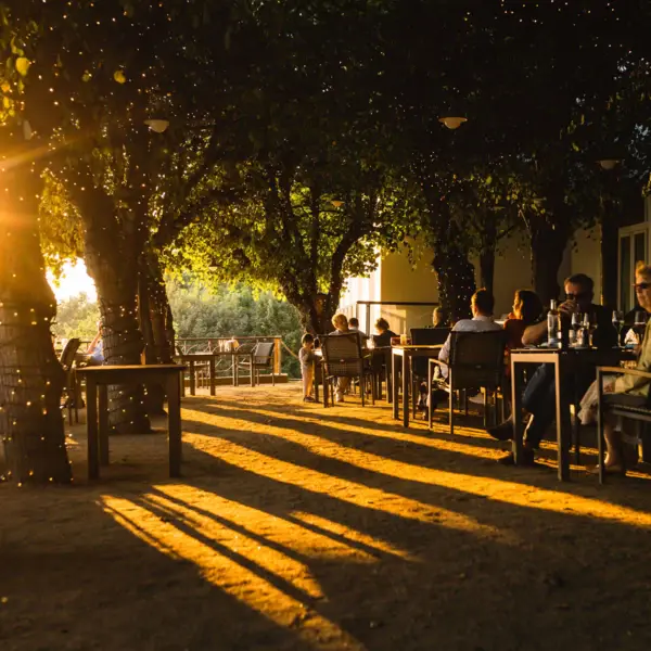 Lindenterrasse Lindenterrasse des Hotels Louis C. Jacob bei Sonnenuntergang.